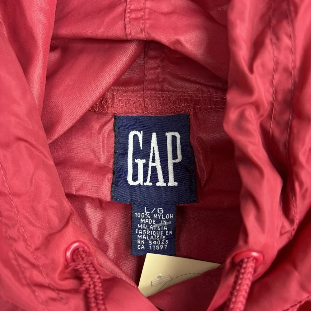 Vintage 90s Gap Jacket Mens Large Red Nylon Hooded Anorak Windbreaker